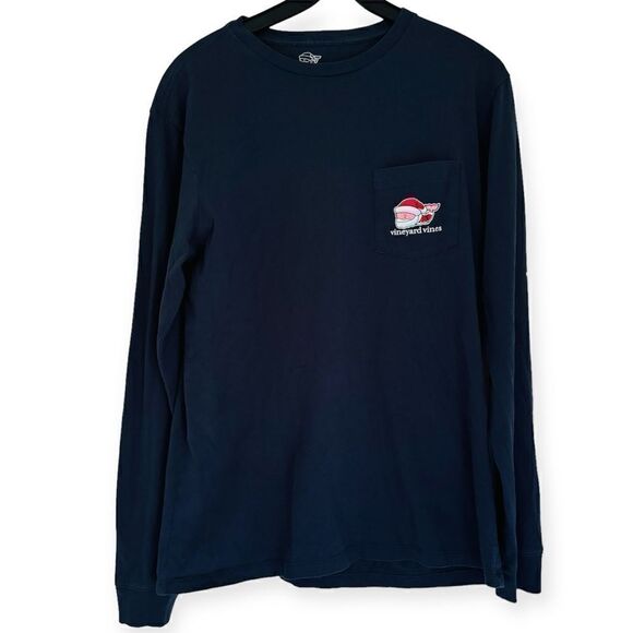 Vineyard Vines Long Sleeve Blue Santa Merry Christmas 2017 Shirt Size Small - Picture 2 of 8